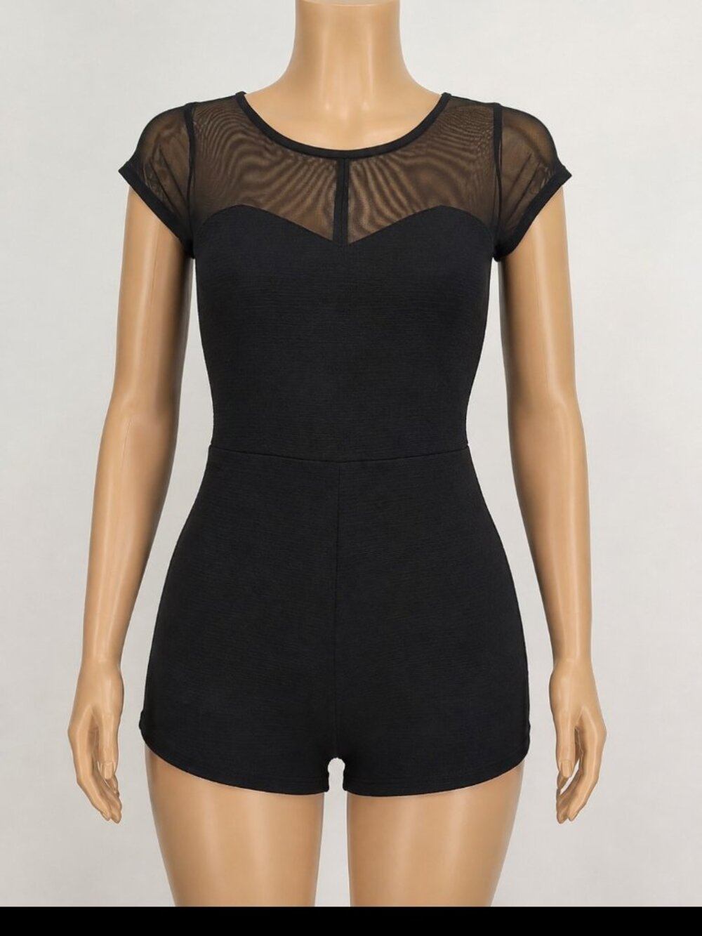 Soul Harmony Energy Black Casual mesh Romper Sheer Yoke Cap sleeve size Large.